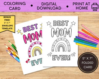 Printable mothers day card, digital, mothers day coloring card, happy mothers day card, print at home