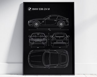 BMW E86 Z4 M Blueprint Poster: Minimalist Automotive Art (Digital Download)