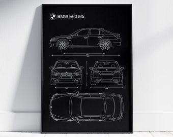 BMW E60 M5 Blueprint Poster: Minimalist Automotive Art (Digital Download)