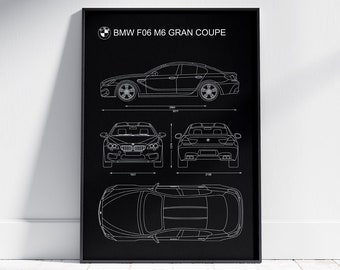 BMW F06 M6 Gran Coupe Blueprint Poster: Minimalist Automotive Art (Digital Download)