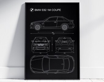 BMW E82 1M Coupe Blueprint Poster: Minimalist Automotive Art (Digital Download)