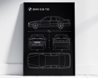 BMW E38 730 Blueprint Poster: Minimalist Automotive Art (Digital Download)