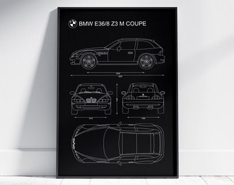 BMW Z3 M Blueprint Poster: Minimalist Automotive Art (Digital Download)
