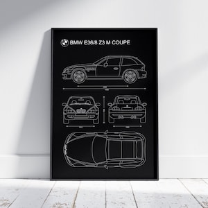 BMW Z3 M Blueprint Poster: Minimalist Automotive Art (Digital Download)
