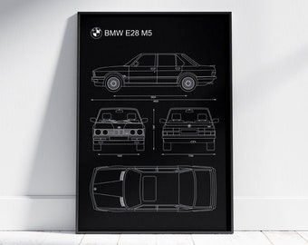 BMW E28 M5 Blueprint Poster: Minimalist Automotive Art (Digital Download)