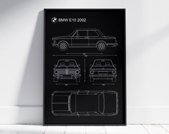 BMW E10 2002 Blueprint Art: Minimalist Automotive Poster (Digital Download)