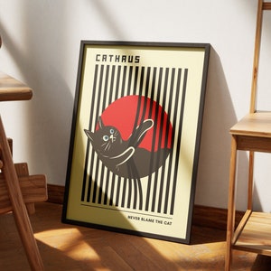 Impresión inspirada en la Bauhaus, póster de gato divertido, gato de diseño gráfico, arte de la pared, descarga de póster de la Bauhaus