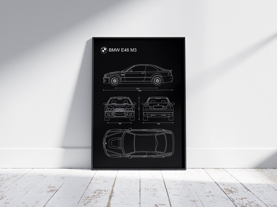 BMW E46 M3 Blueprint Poster: Minimalist Automotive Art (digital ...