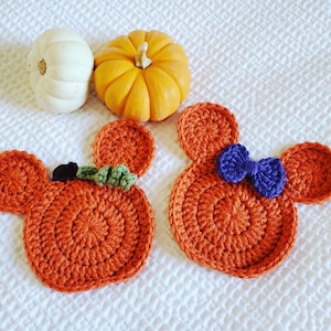 Pumpkin Coasters, Fall Coasters, Crochet Coasters, Mickey Minnie Inspired Pumpkin Coasters