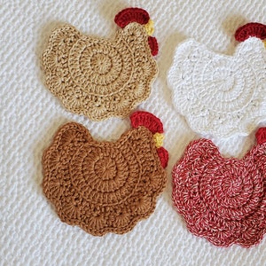 Handmade Crochet Chicken Coasters. Farmhouse Decor. Crochet Coasters.