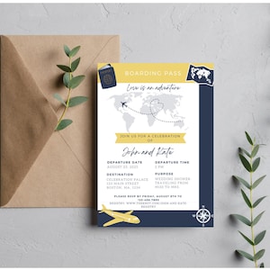 5x7 Stationary, Boarding Pass Travel Themed Invitation, Perfect for Wedding Shower or Destination Wedding, Digital Download Only