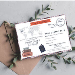 7x5 Stationary, Postcard Travel Themed Invitation Card, Digital Download Only