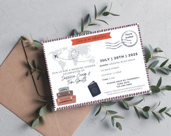 7x5 Stationary, Postcard Travel Themed Invitation Card, Digital Download Only