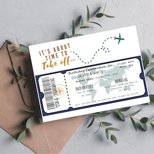 7x5 Briefpapier, Flugticket-Reise-Themed Einladung, perfekt für Geburtstagsfeier oder Geburtstagsreise, nur digitaler Download