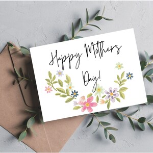 7x5 Simplistic Happy Mother&#39;s Day Card with Colorful Flowers, Easy to Download and Print with Folds and Instructions, Digital Download Only