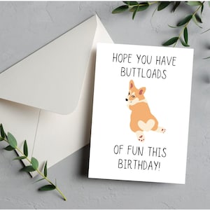 5x7 Corgis Geburtstagskarte - Hope You Have Buttloads of Fun This Birthday, Zweier-Set - Weiße und Lila Versionen, nur digitaler Download