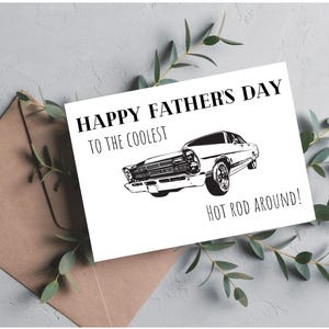 7x5 Car Dad Vatertagskarte - Glücklicher Vatertag zum coolsten Hot Rod rund mit Muskelauto, nur digitaler Download