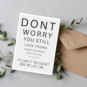 5x7 Funny Birthday Vision Chart Card, Set of Two- White and Off White Versions, Digital Download Only