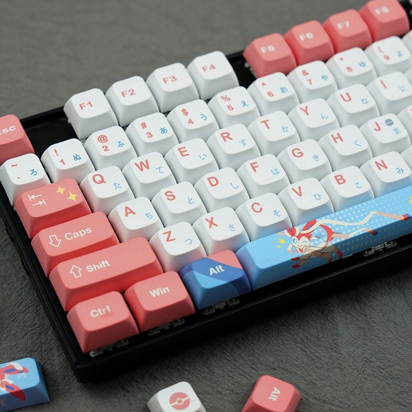 Japanese Style Eevee Theme Custom Amine Keycap Set 130 Pcs Keycaps XDA keycaps ONLY