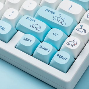 Kawaii Cinnamoroll Keycap Set 124 Pcs|PBT Dye-Sub MA Profile for Cherry MX Switches|Cute Anime Keycaps for Mechanical Keyboard