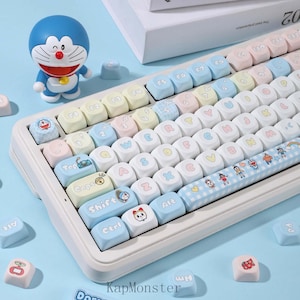 Japoński styl Doraemon 125 szt. MA Profile Keycap Set do klawiatury mechanicznej｜Anime Gift for Him｜Custom Artisan Keycaps｜Keycaps ONLY