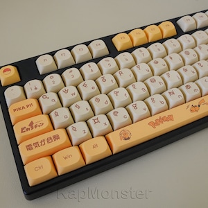 Japanese Style Pikachu 128 PCS MA Profile Anime Keycap Set For Mechanical Keyboard｜Gift for Him|Custom Keycaps|Artisan Keycap|Keycaps ONLY