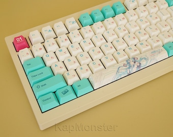 Japanese Style Miku 134 PCS Cherry Profile Anime Keycap Set For Mechanical Keyboard｜Gift for Him|Custom Keycaps|Artisan Keycap|Keycaps ONLY