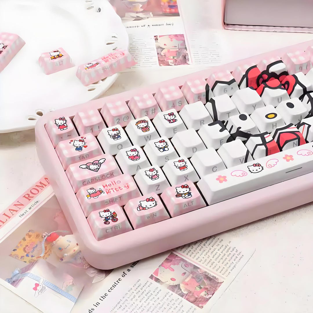 Handmade Custom Keycap Hello Kitty Keycap Set: PBT Dye-sub Kawaii