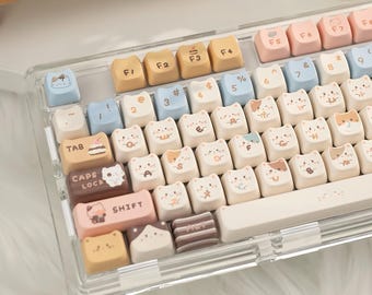 Japanese Anime Cat Keycap Set: MA Profile, PBT Dye-Sub, 124 PCS