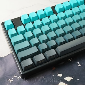 Japanese Style Gradient Cyan 134 PCS OEM Profile Anime Keycap Set For Mechanical Keyboard｜Gift for Him|Custom Keycaps|Keycaps ONLY