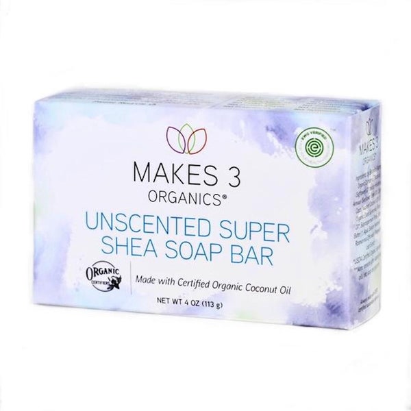 Makes 3 Organics Unscented Super Shea Organic Bar Soap - 4 Pack - FREE SHIPPING