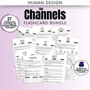 Tarjetas didácticas de Diseño Humano: Canales, guía de estudio de Diseño Humano, circuitos energéticos, autodescubrimiento, descarga digital, Puertas de Diseño Humano