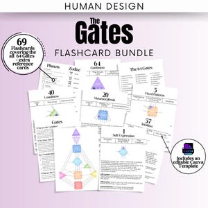 Tarjetas didácticas de Diseño Humano: Puertas, Guía de estudio, Afirmaciones, Autodescubrimiento, I-ching, Plantilla editable, Descarga digital, Cuadro de Diseño Humano