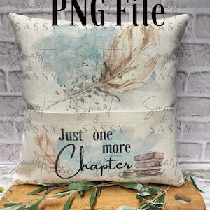 ポケット付きブックピロー、デジタルデザインPNG、Just One More Chapter PNGデザイン、読書好きの名言、昇華デザイン、ポケットピローデザイン