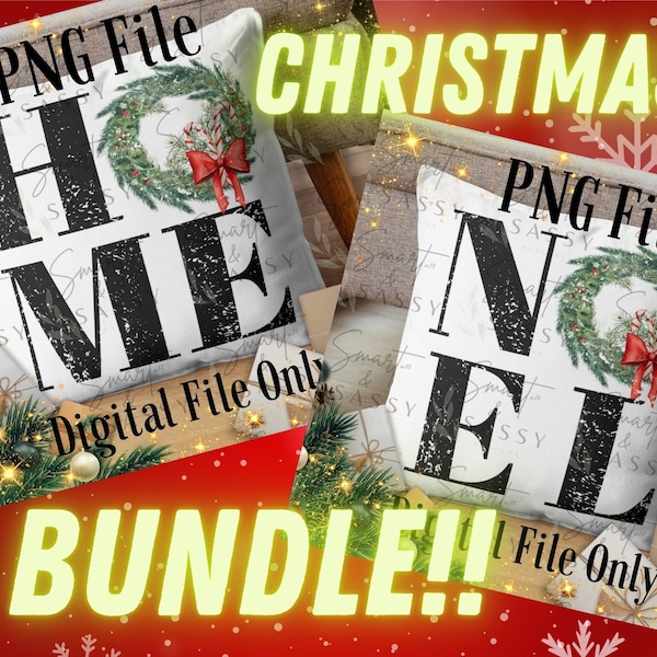 Home & Noel Christmas Pillow Digital Design PNG Bundle, Christmas Pillow Design,  Sublimation Design, Christmas Png,  Christmas png