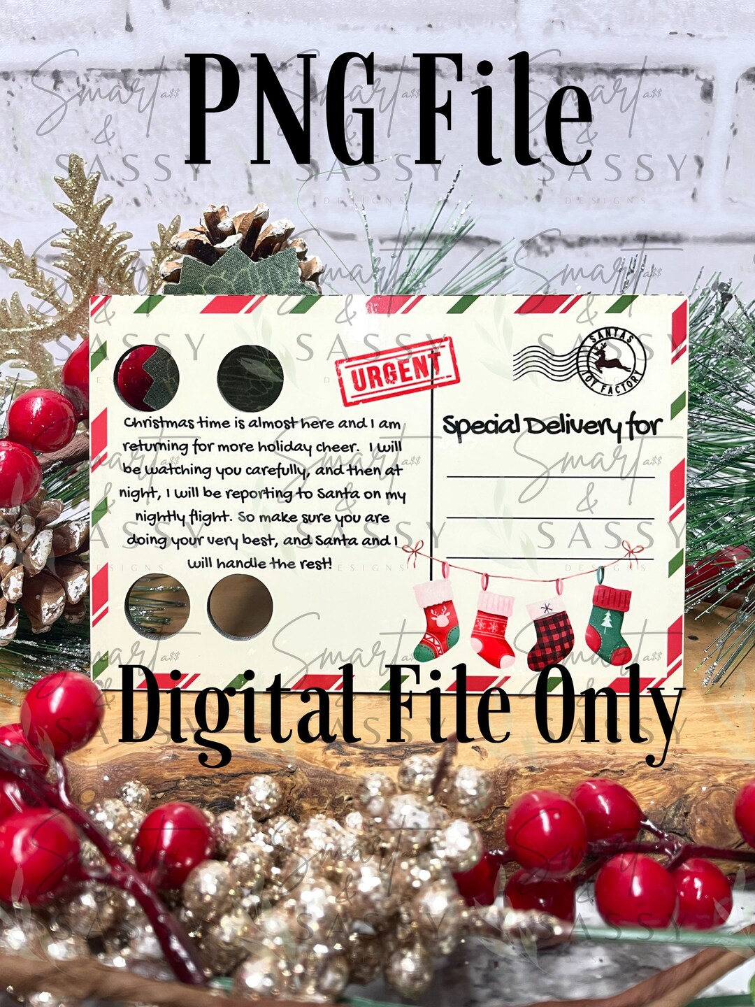 Elf Postcard Digital Design, PNG, Instant Download, Christmas Sign ...