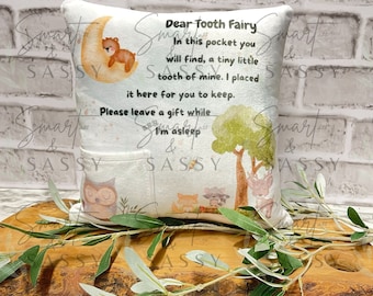 Tooth Fairy Pillow With Pocket, Digital Design PNG, Woodland Animals PNG Design, Children Tooth Fairy Design, Sublimation Design