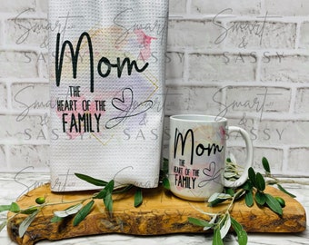 Mom, Heart of the Family | Mug Digital Design PNG | Mothers Day Mug PNG | Mom Mug PNG |  Tea Towel Sublimation design | Mother's Day Mug png