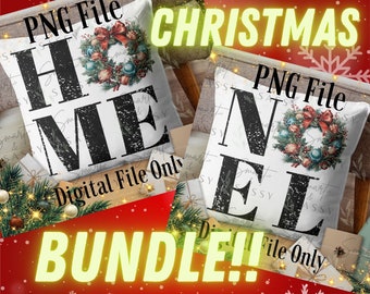 Home & Noel Christmas Pillow Digital Design PNG Bundle, Christmas Pillow Design,  Sublimation Design, Christmas Png,  Christmas png
