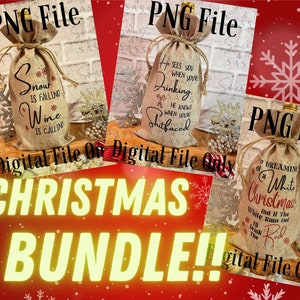Christmas Wine Bag Bundle Digital Design PNG, Christmas Wine Quotes, Funny Wine Bag,