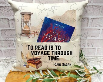 Book Pillow With Pocket, Digital Design PNG, Voyage Through Time PNG Design, Book Lover Quotes, Sublimation Design, Pocket Pillow Design