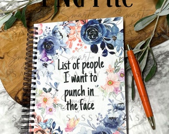 Book Cover PNG, Digital Design PNG, Journal Cover PNG Design, List of People I Want To Punch in the Face, Book Journal Sublimation Design,