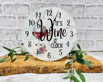 Its Wine O'Clock Digital Design | Clock Design PNG | Round Clock Sublimation Design | Wall Clock PNG Design | Wine PNG
