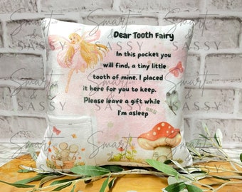 Tooth Fairy Pillow With Pocket, Digital Design PNG, Pink Fairy PNG Design, Children Tooth Fairy Design, Sublimation Design