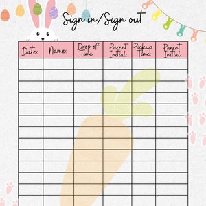 Sign in and out form. Monthly themes. Great for schools, preschools and daycares to keep track of daily schedule.