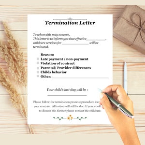Aviso de terminación de cuidado infantil / Aviso de terminación de guardería / Políticas de terminación / Carta de finalización de cuidado infantil / Carta de terminación para padres