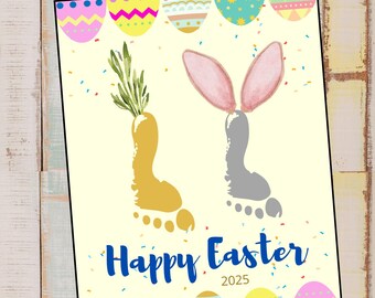 Personalized footprint easter art project for preschool or daycare, stay at home moms keepsake
