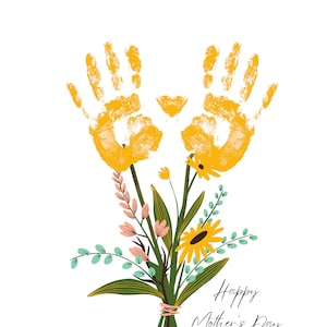 Benutzerdefinierte Kunstdruck Handabdruck Muttertag Liebe Andenken Blumenstrauß Mama Mutter sinnvolles Geschenk für sie DIY Craft Kid