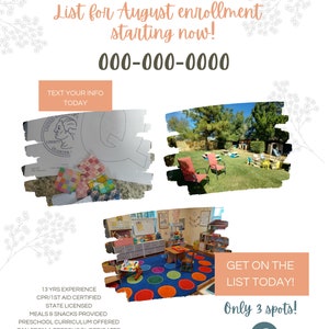 Child care Flyer Template great for babysitting with a playtime theme. Daycare poster, play center, editable on CANVA.