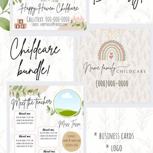 Pacote de cuidados infantis estilo Boho, pacotes pré-escolares, conheça o professor, logotipo, cartões de visita de professores boho